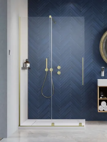 Furo Brushed Gold Walk-in szálcsiszolt arany zuhanyfal 130 balos átlátszó