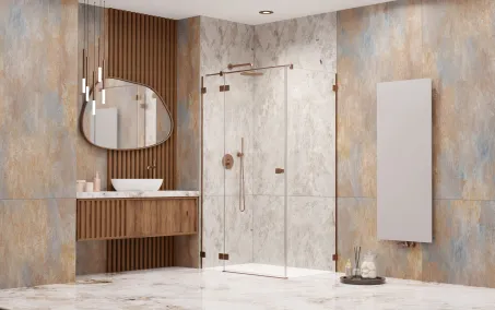 Essenza Pro Brushed Copper KDJ szögletes szálcsiszolt réz zuhanykabin 90x75 átlátszó balos