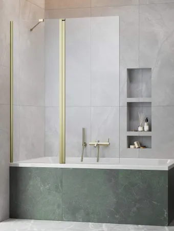 Nes ﻿Brushed Gold PND II﻿ szálcsiszolt arany kádparaván 130 átlátszó balos