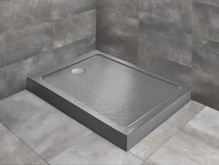 Doros Stone F szögletes antracit zuhanytálca előlappal 120x80 antracit, ajándék szifonnal