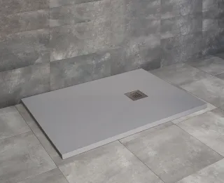 Kios F szögletes lapos betonszürke zuhanytálca 120x80 betonszürke, ajándék szifonnal