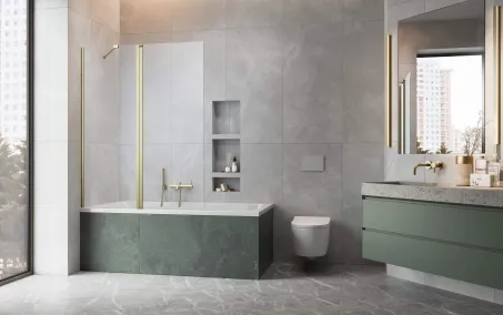 Nes ﻿Brushed Gold PND II﻿ szálcsiszolt arany kádparaván 140 átlátszó balos