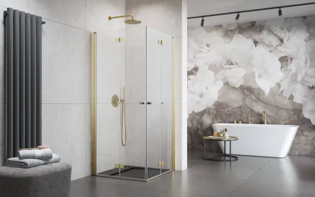 Nes Brushed Gold KDD-B szögletes szálcsiszolt arany zuhanykabin 100x80 átlátszó