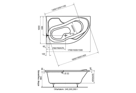 Fortuna aszimmetrikus kád 160x100 balos