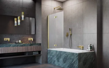 Nes ﻿Brushed Gold PND I ﻿szálcsiszolt arany kádparaván 100 átlátszó balos