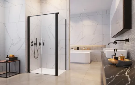 Nes 8 Black DWD+S szögletes fekete zuhanykabin 90x90 átlátszó