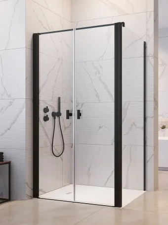 Nes 8 Black DWD+S szögletes fekete zuhanykabin 90x100 átlátszó