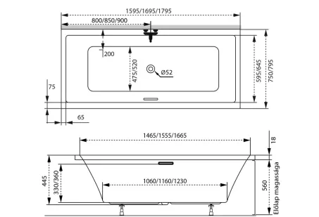 Sabina Pro Slim egyenes akril kád 170x75