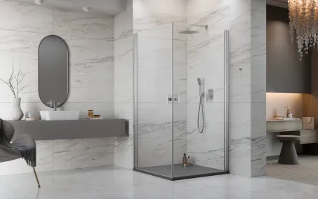 Nes Brushed Nickel KDD I szögletes szálcsiszolt króm zuhanykabin 90x90 átlátszó