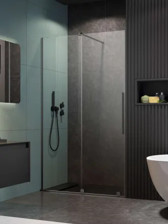 Furo Brushed GunMetal DWJ szálcsiszolt fegyvermetál zuhanyajtó 100 átlátszó jobbos