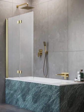 Nes ﻿Brushed Gold PND I ﻿szálcsiszolt arany kádparaván 120 átlátszó balos