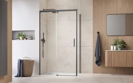 Idea Brushed GunMetal KDJ szögletes szálcsiszolt fegyvermetál zuhanykabin 140x90 átlátszó jobbos