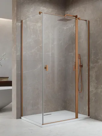 Nes Brushed Copper KDJ II szögletes szálcsiszolt réz zuhanykabin 100x100 átlátszó balos