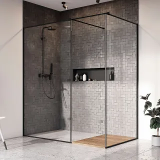 Modo New Black III Frame Walk-in fekete zuhanyfal 50x50 átlátszó