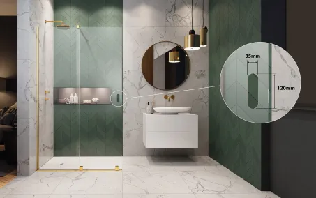 Furo Brushed Gold Walk-in szálcsiszolt arany zuhanyfal 150 balos átlátszó