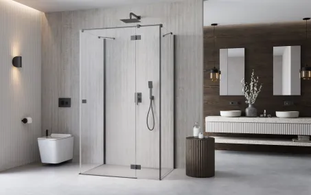 Essenza Brushed GunMetal ﻿KDJ+S ﻿szögletes ﻿szálcsiszolt fegyvermetál zuhanykabin 80x80 átlátszó balos