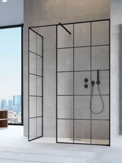 Modo New Black III Factory Walk-in fekete zuhanyfal 50x50 átlátszó