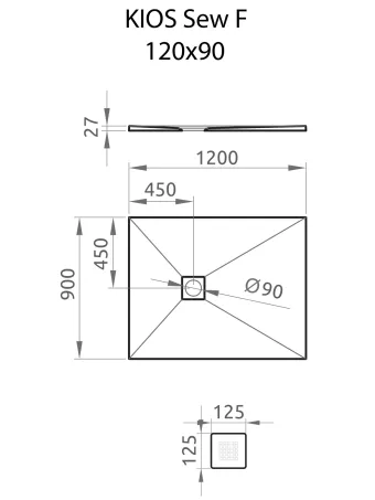 Kios SEw F szögletes lapos zuhanytálca 100x80 fehér, ajándék szifonnal