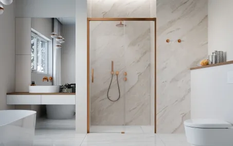 Idea Brushed Copper DWJ szálcsiszolt réz zuhanyajtó 130 átlátszó balos
