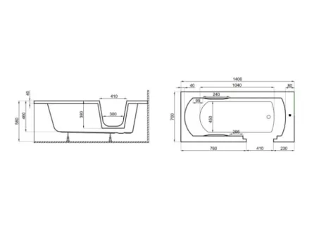 Héra akadálymentesített besétálós akril kád 150x75 jobbos