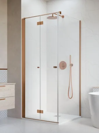 Nes Brushed Copper KDJ-B szögletes szálcsiszolt réz zuhanykabin 100x75 átlátszó jobbos