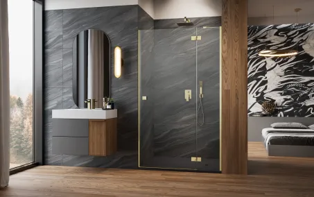 Essenza Brushed Gold ﻿DWJ ﻿szálcsiszolt arany zuhanyajtó 80 átlátszó balos