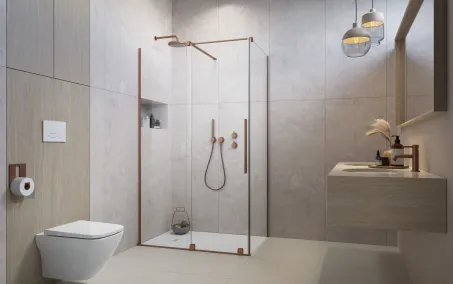 Furo Brushed Copper KDJ szögletes szálcsiszolt réz zuhanykabin 140x80 átlátszó balos