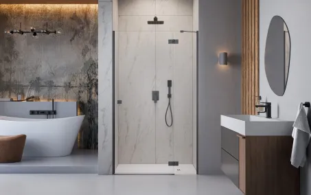 Essenza Brushed GunMetal ﻿DWJ ﻿szálcsiszolt fegyvermetál zuhanyajtó 120 átlátszó jobbos