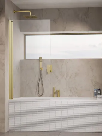 Nes Brushed Gold PNJ I szálcsiszolt arany kádparaván 70 átlátszó balos