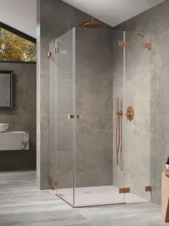 Essenza Pro Brushed Copper KDD szögletes szálcsiszolt réz zuhanykabin 100x100 átlátszó