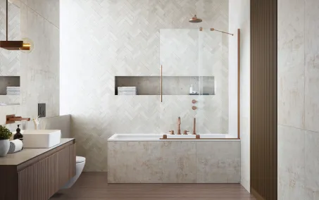 Furo Brushed Copper PND II szálcsiszolt réz kádparaván 180 átlátszó balos