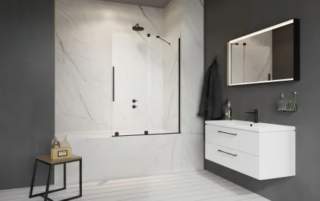 Furo Black PND II fekete kádparaván 140 átlátszó jobbos