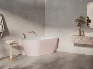 Freedom Corner II Tec 175x86 jobb, akrilkád, Alabaster Pink/fehér, fehér/fekete/króm lefolyó