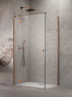 Essenza Brushed Copper ﻿KDJ szögletes ﻿szálcsiszolt réz zuhanykabin 100x120 balos átlátszó