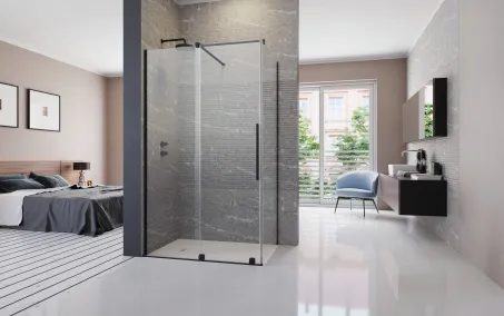 Furo Black KDJ szögletes fekete zuhanykabin 130x80 átlátszó balos