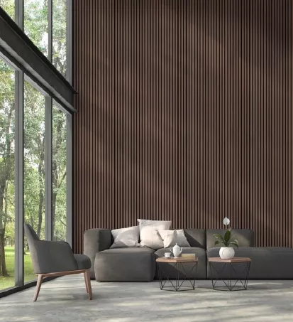 Fa hatású dió akusztikus fali panel filc hátlappal 275x2,2x60