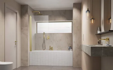 Nes Brushed Gold PNJ I szálcsiszolt arany kádparaván 90 átlátszó balos