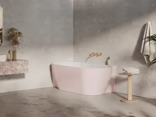 Freedom Corner II Tec 175x86 bal, akrilkád, Alabaster Pink/fehér, fehér/fekete/króm lefolyó