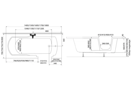 Héra akadálymentesített besétálós akril kád 180x80 balos