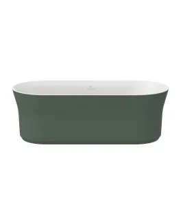 Ypsilon 180x80, akrilkád, Grey Green/fehér, szabadonálló, fehér/fekete/króm lefolyó