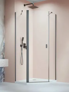 Nes Brushed GunMetal PTJ szögletes szálcsiszolt fegyvermetál zuhanykabin 80x90 átlátszó jobbos