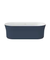 Ypsilon 180x80, akrilkád, Deepsea Blue/fehér, szabadonálló, fehér/fekete/króm lefolyó