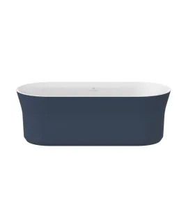 Ypsilon 180x80, akrilkád, Deepsea Blue/fehér, szabadonálló, fehér/fekete/króm lefolyó