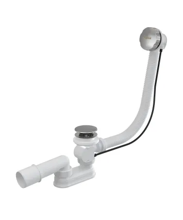 Kád le/túlfolyószett 570mm bovdenes, kerek és krómozott fedél