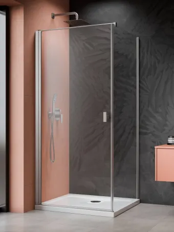 Nes Brushed Nickel KDJ I szögletes szálcsiszolt króm zuhanykabin 90x90 átlátszó jobbos