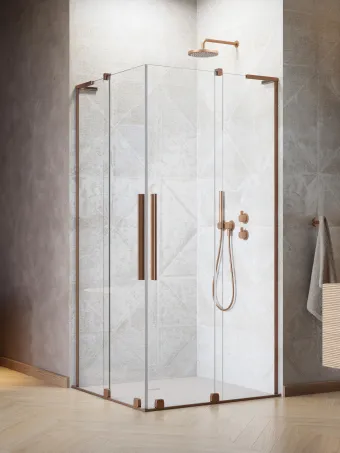 Furo SL Brushed Copper KDD szögletes szálcsiszolt réz zuhanykabin 90x80 átlátszó