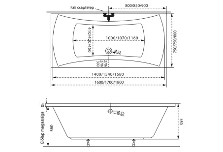 Amanda egyenes akril kád 160x75