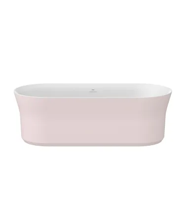 Ypsilon 180x80, akrilkád, Alabaster Pink/fehér, szabadonálló, fehér/fekete/króm lefolyó