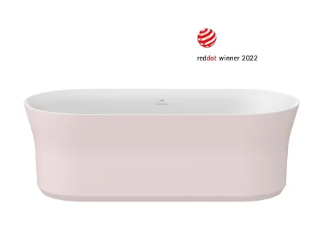 Ypsilon 180x80, akrilkád, Alabaster Pink/fehér, szabadonálló, fehér/fekete/króm lefolyó