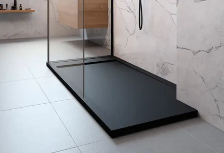 Teos F lapos szögletes fekete zuhanytálca 140x90 fekete, ajándék szifonnal